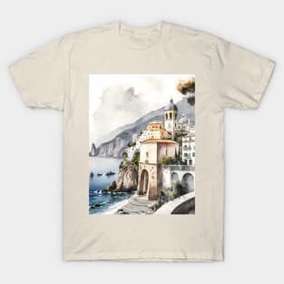 Watercolor Painting Positano Amalfi Coast Italy T-Shirt